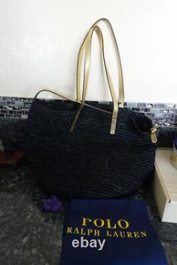 POLO RALPH LAUREN Raffia woven black & gold Tote Bag purse New with tags