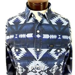 POLO RALPH LAUREN Shirt Indigo Blue Southwestern Aztec Tribal Button Mens M NEW