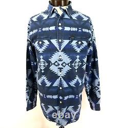 POLO RALPH LAUREN Shirt Indigo Blue Southwestern Aztec Tribal Button Mens M NEW