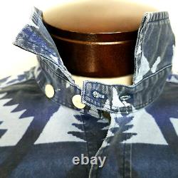 POLO RALPH LAUREN Shirt Indigo Blue Southwestern Aztec Tribal Button Mens M NEW