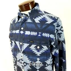 POLO RALPH LAUREN Shirt Indigo Blue Southwestern Aztec Tribal Button Mens M NEW