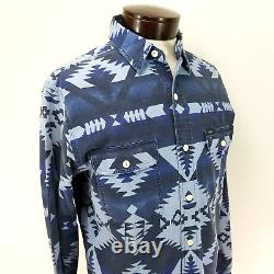 POLO RALPH LAUREN Shirt Indigo Blue Southwestern Aztec Tribal Button Mens M NEW