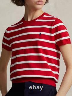POLO RALPH LAUREN Striped Short Sleeve Sweater Red Size S Orig. $195 NEW