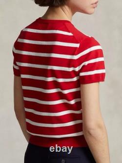 POLO RALPH LAUREN Striped Short Sleeve Sweater Red Size S Orig. $195 NEW