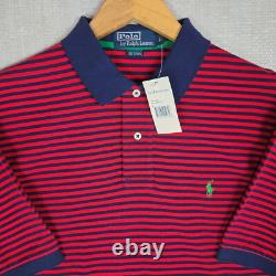 POLO RALPH LAUREN VTG NEW Mens Polo Shirt Size Large Red Blue Stripe Cotton