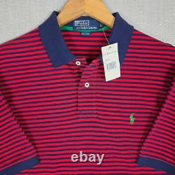 POLO RALPH LAUREN VTG NEW Mens Polo Shirt Size Large Red Blue Stripe Cotton