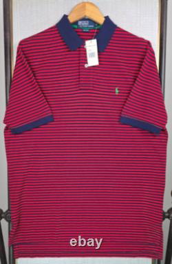 POLO RALPH LAUREN VTG NEW Mens Polo Shirt Size Large Red Blue Stripe Cotton