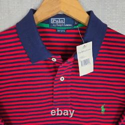 POLO RALPH LAUREN VTG NEW Mens Polo Shirt Size Large Red Blue Stripe Cotton