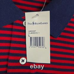 POLO RALPH LAUREN VTG NEW Mens Polo Shirt Size Large Red Blue Stripe Cotton