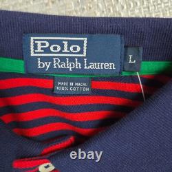 POLO RALPH LAUREN VTG NEW Mens Polo Shirt Size Large Red Blue Stripe Cotton