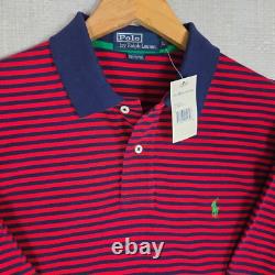 POLO RALPH LAUREN VTG NEW Mens Polo Shirt Size Large Red Blue Stripe Cotton