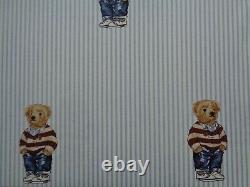 POLO Ralph Lauren Boy Teddy Bear QUEEN Blue Stripe Sheet Set Cotton 4 PCS NEW