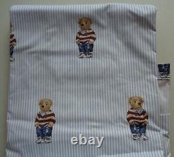 POLO Ralph Lauren Boy Teddy Bear QUEEN Blue Stripe Sheet Set Cotton 4 PCS NEW