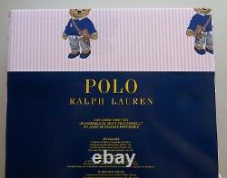 POLO Ralph Lauren Girl Teddy Bear QUEEN Pink Stripe Sheet Set Cotton 4 PCS NEW