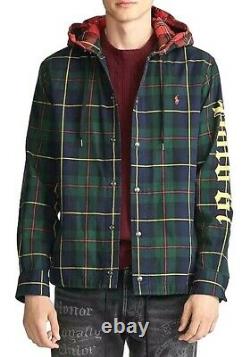 POLO Ralph Lauren Mens ST. ANDREWS Plaid Hooded Cotton Twill Long Sleeve Shirt