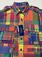 Polo Ralph Lauren Patchwork Madras Fun Ls Buttondown Shirt Mens Small 3 Pockets