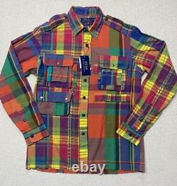 POLO Ralph Lauren Patchwork Madras Fun LS Buttondown Shirt Mens Small 3 Pockets