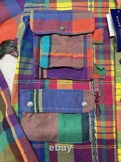 POLO Ralph Lauren Patchwork Madras Fun LS Buttondown Shirt Mens Small 3 Pockets