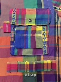 POLO Ralph Lauren Patchwork Madras Fun LS Buttondown Shirt Mens Small 3 Pockets