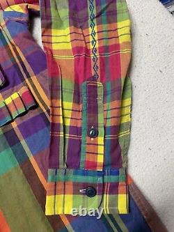 POLO Ralph Lauren Patchwork Madras Fun LS Buttondown Shirt Mens Small 3 Pockets