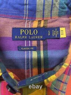 POLO Ralph Lauren Patchwork Madras Fun LS Buttondown Shirt Mens Small 3 Pockets