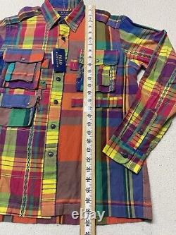 POLO Ralph Lauren Patchwork Madras Fun LS Buttondown Shirt Mens Small 3 Pockets