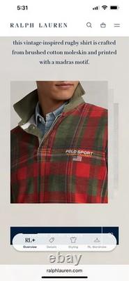 POLO SPORT Ralph Lauren Men's L Madras Print Long-Sleeve Rugby Shirt NWT