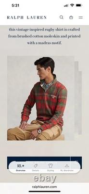 POLO SPORT Ralph Lauren Men's L Madras Print Long-Sleeve Rugby Shirt NWT