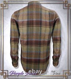 PURPLE LABEL Ralph Lauren Men's Brown Brushed Cotton Flannel Plaid Sport Shirt