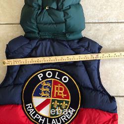Polo Mens M $298 Ralph Lauren Crest Cookie Patch Hooded Pullover Puffer Vest Nwt