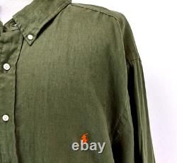 Polo RALPH LAUREN Big & Tall Mens 100% Linen Shirt Dark Sage Green Size 3XB NEW