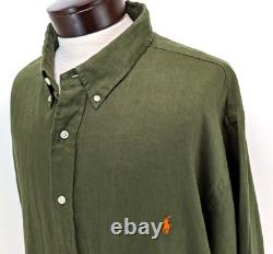 Polo RALPH LAUREN Big & Tall Mens 100% Linen Shirt Dark Sage Green Size 3XB NEW