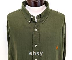 Polo RALPH LAUREN Big & Tall Mens 100% Linen Shirt Dark Sage Green Size 3XB NEW