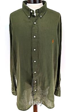 Polo RALPH LAUREN Big & Tall Mens 100% Linen Shirt Dark Sage Green Size 3XB NEW