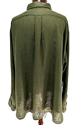 Polo RALPH LAUREN Big & Tall Mens 100% Linen Shirt Dark Sage Green Size 3XB NEW