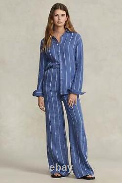 Polo Ralph Lauren 303556 Womens striped linen shirt Blue Size 10