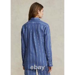 Polo Ralph Lauren 303556 Womens striped linen shirt Blue Size 10