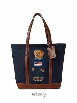Polo Ralph Lauren 50th Anniversary Canvas Leather USA Flag Bear Tote Bag New