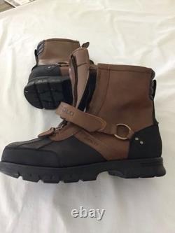Polo Ralph Lauren Boot Men 12D Brown Black Conquest Hi II Leather Double Zip New
