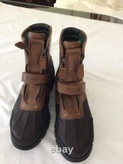 Polo Ralph Lauren Boot Men 12D Brown Black Conquest Hi II Leather Double Zip New