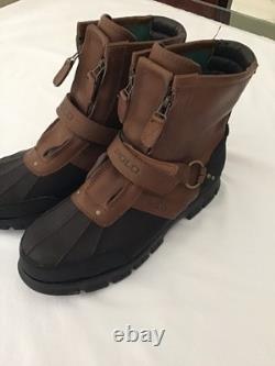 Polo Ralph Lauren Boot Men 12D Brown Black Conquest Hi II Leather Double Zip New