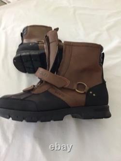 Polo Ralph Lauren Boot Men 12D Brown Black Conquest Hi II Leather Double Zip New