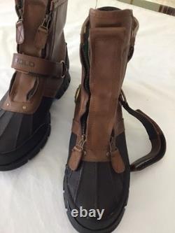 Polo Ralph Lauren Boot Men 12D Brown Black Conquest Hi II Leather Double Zip New