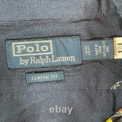 Polo Ralph Lauren Camp Shirt Men XL Navy Tossed Espadrilles Loop Collar NWT $228