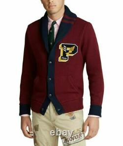 Polo Ralph Lauren Chunky Knit Varsity Patch Letterman Pwing Cardigan Sweater