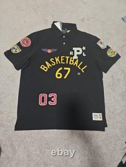 Polo Ralph Lauren Classic Fit Basketball 67 Multi Patch Polo Shirt in Black L Polo Ralph Lauren Classic Fit Basketball 67 Multi Patch Polo Shirt in Black L