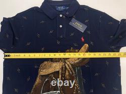Polo Ralph Lauren Classic Fit Saddle Print Mesh Short Sleeve Polo Shirt Navy L