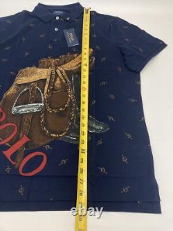 Polo Ralph Lauren Classic Fit Saddle Print Mesh Short Sleeve Polo Shirt Navy L