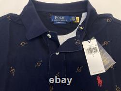Polo Ralph Lauren Classic Fit Saddle Print Mesh Short Sleeve Polo Shirt Navy L