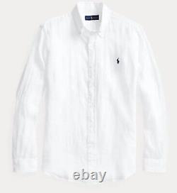 Polo Ralph Lauren Classic WHITE 100% Linen Long Sleeve Button Down Shirt